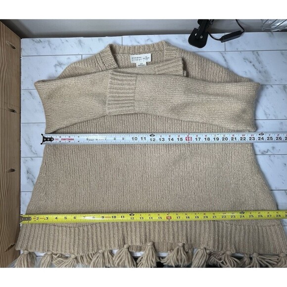 Kate Spade Broome Street Alpaca Tassel Fringe Pullover Sweater Tan Small Comfy - Picture 9 of 11